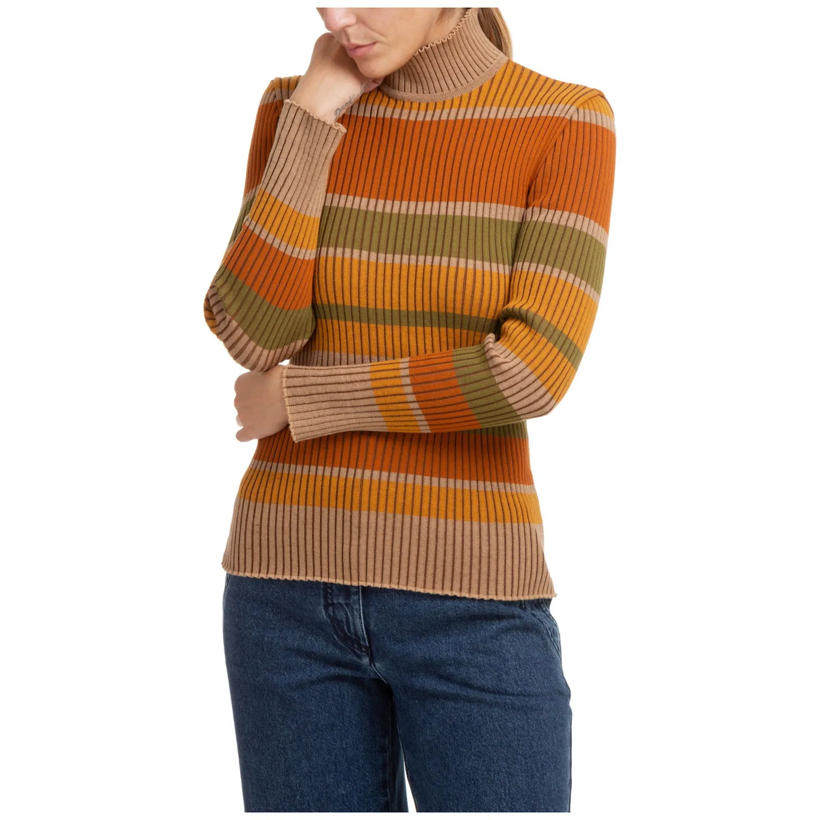 Alberta Ferretti Turtle-Neck Striped Sweater