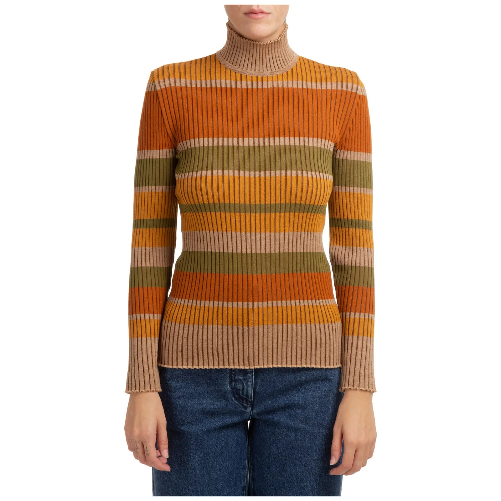 Alberta Ferretti Turtle-Neck Striped Sweater