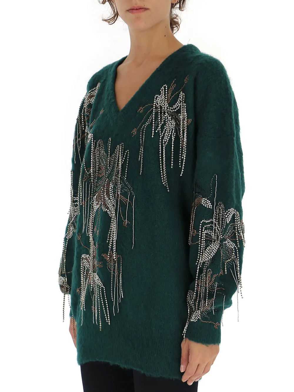 Amen Embellished V-Neck Knit Jumper
