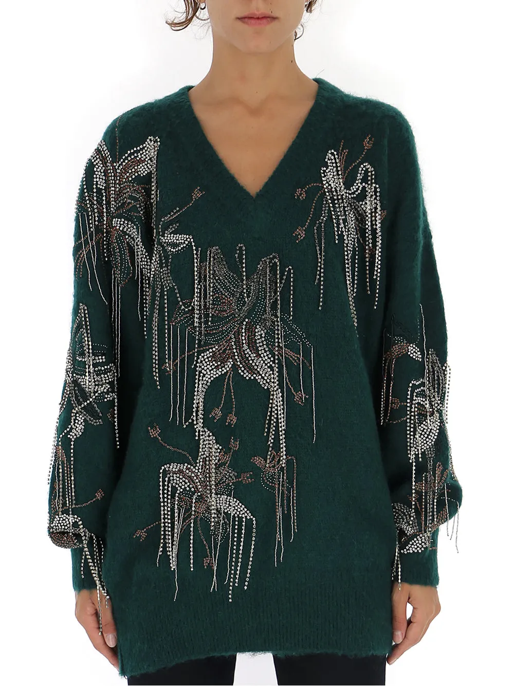 Amen Embellished V-Neck Knit Jumper