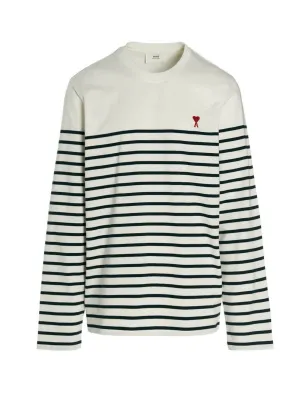 AMI Logo Embroidered Striped Knitted Sweater