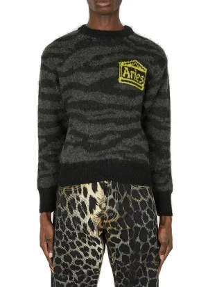 Aries Kurt Tiger Logo Intarsia Crewneck Sweater