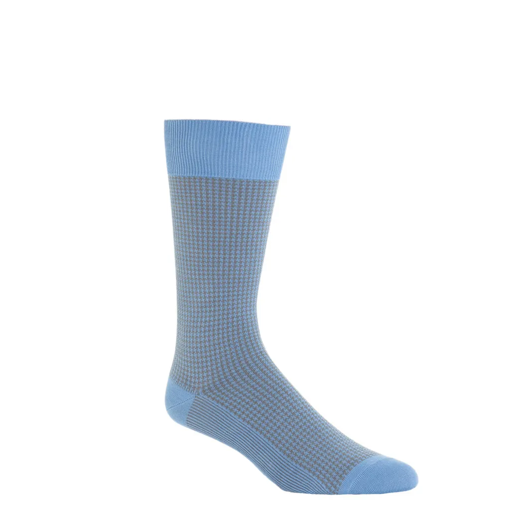 Azure Blue with Steel Gray Houndstooth Cotton Sock Linked Toe OTC