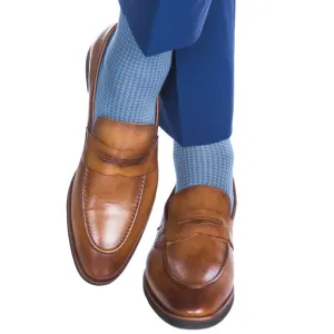 Azure Blue with Steel Gray Houndstooth Cotton Sock Linked Toe OTC