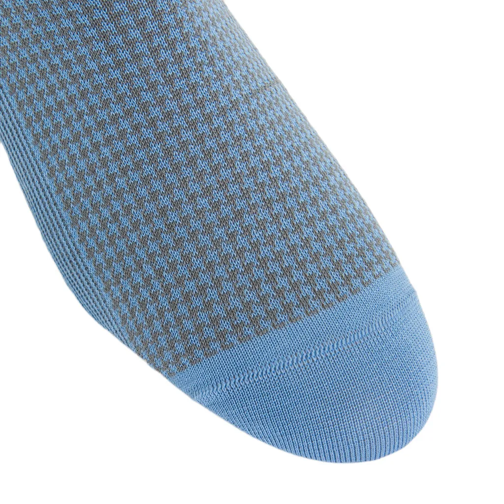 Azure Blue with Steel Gray Houndstooth Cotton Sock Linked Toe OTC