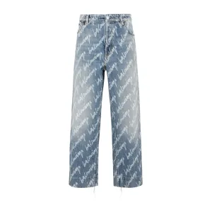 Balenciaga Allover Logo Cropped Trousers
