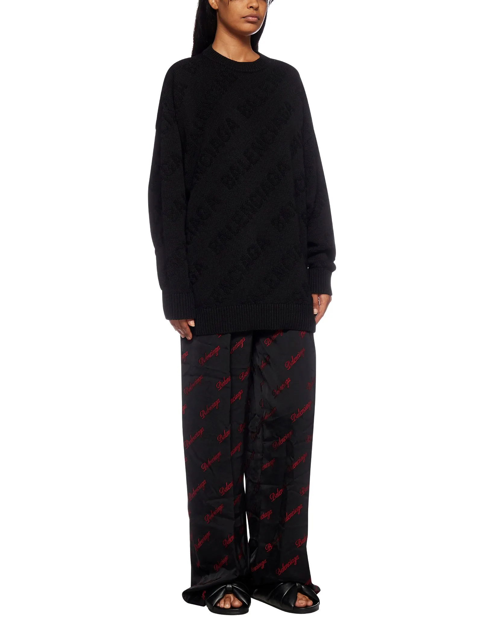 Balenciaga Allover Logo Intarsia Knitted Sweater