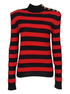 Balmain Button Detail Striped Knit Jumper