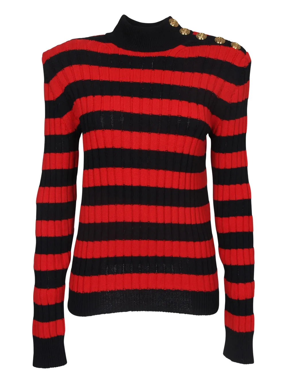 Balmain Button Detail Striped Knit Jumper