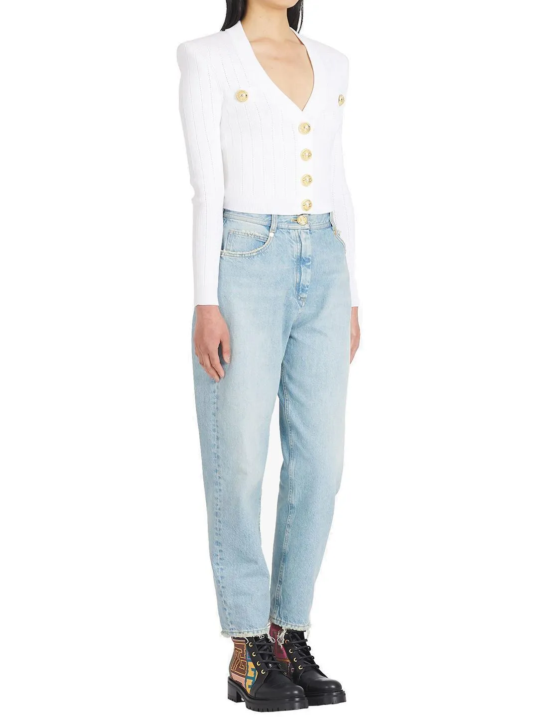 Balmain Buttoned V-Neck Knit Cardigan
