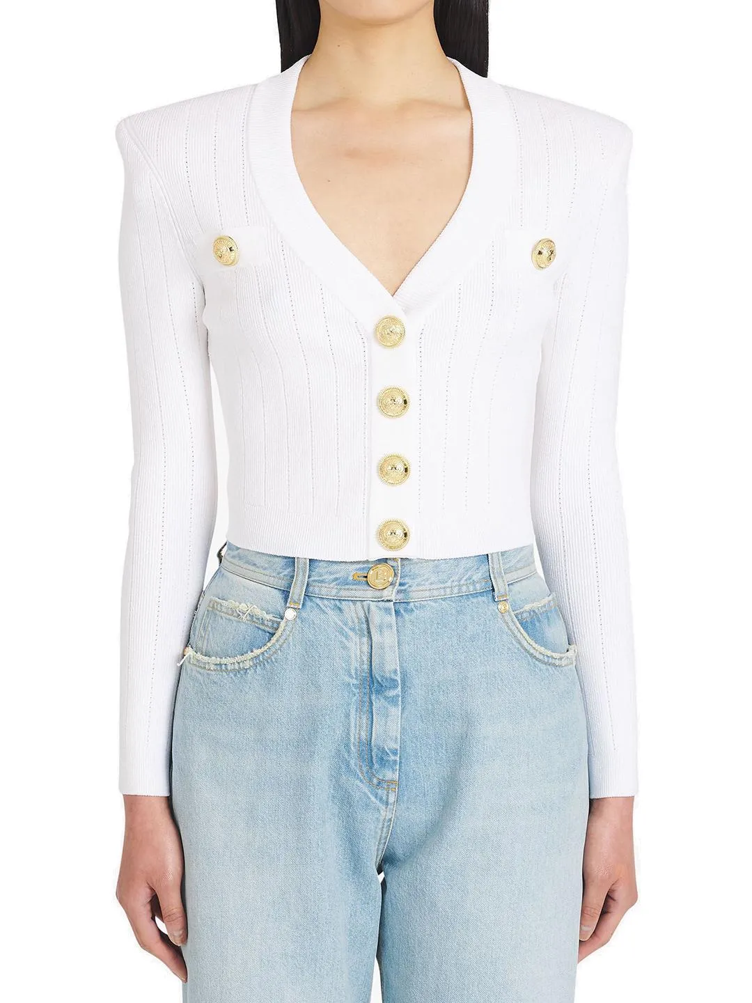 Balmain Buttoned V-Neck Knit Cardigan
