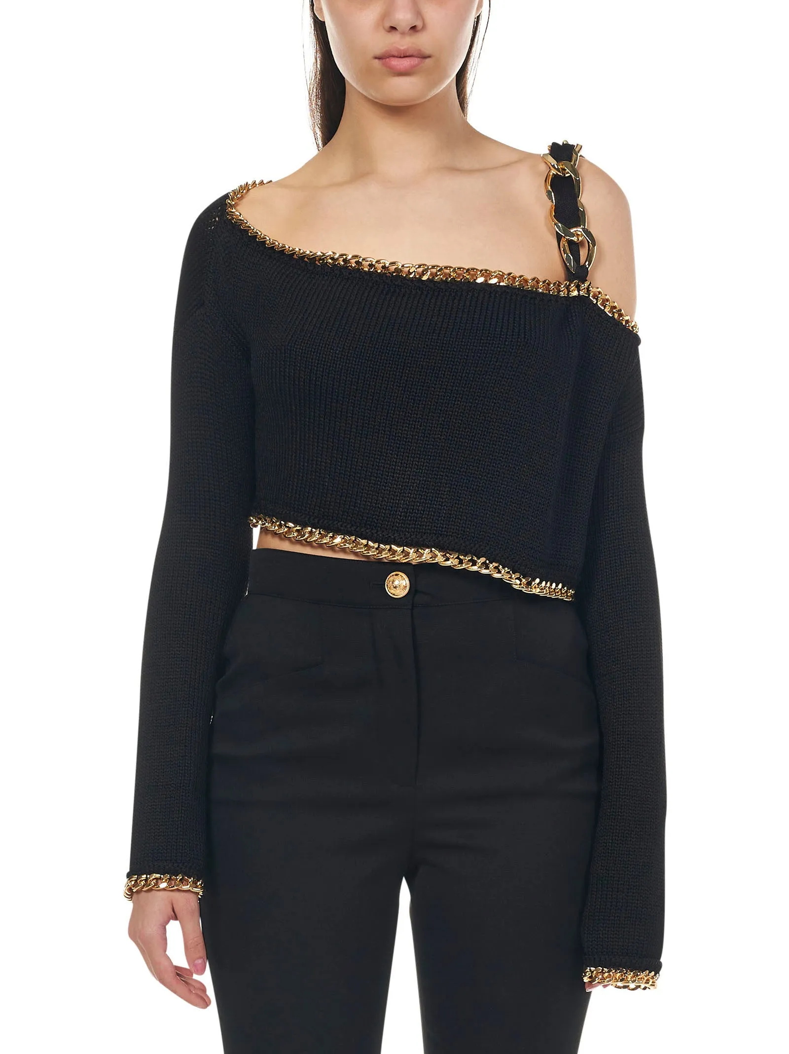 Balmain Chain-Link Cropped Knit Top