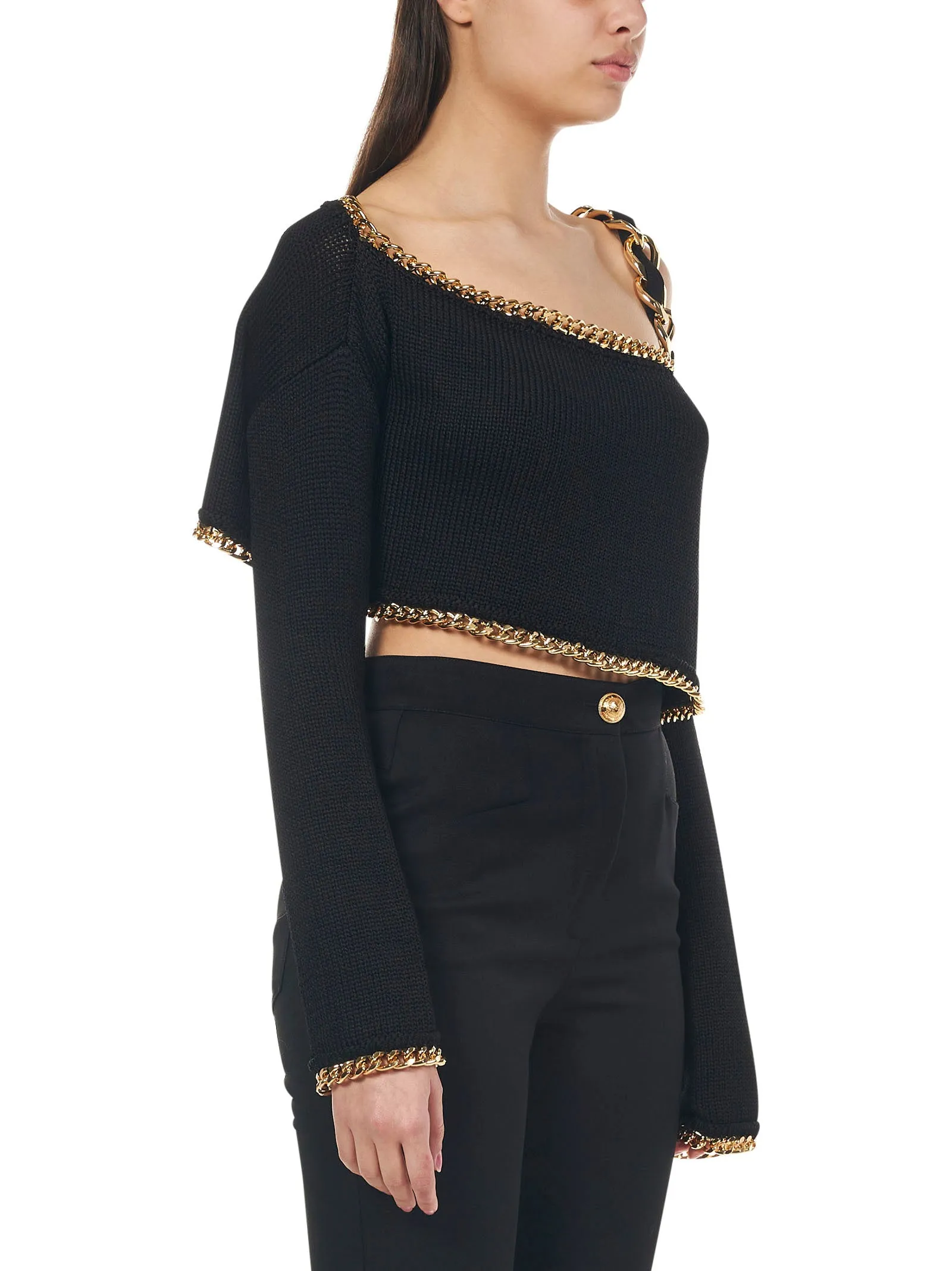 Balmain Chain-Link Cropped Knit Top