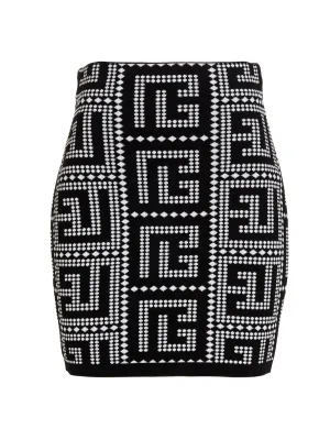 Balmain High Waist Monogram-Pattern Knit Skirt