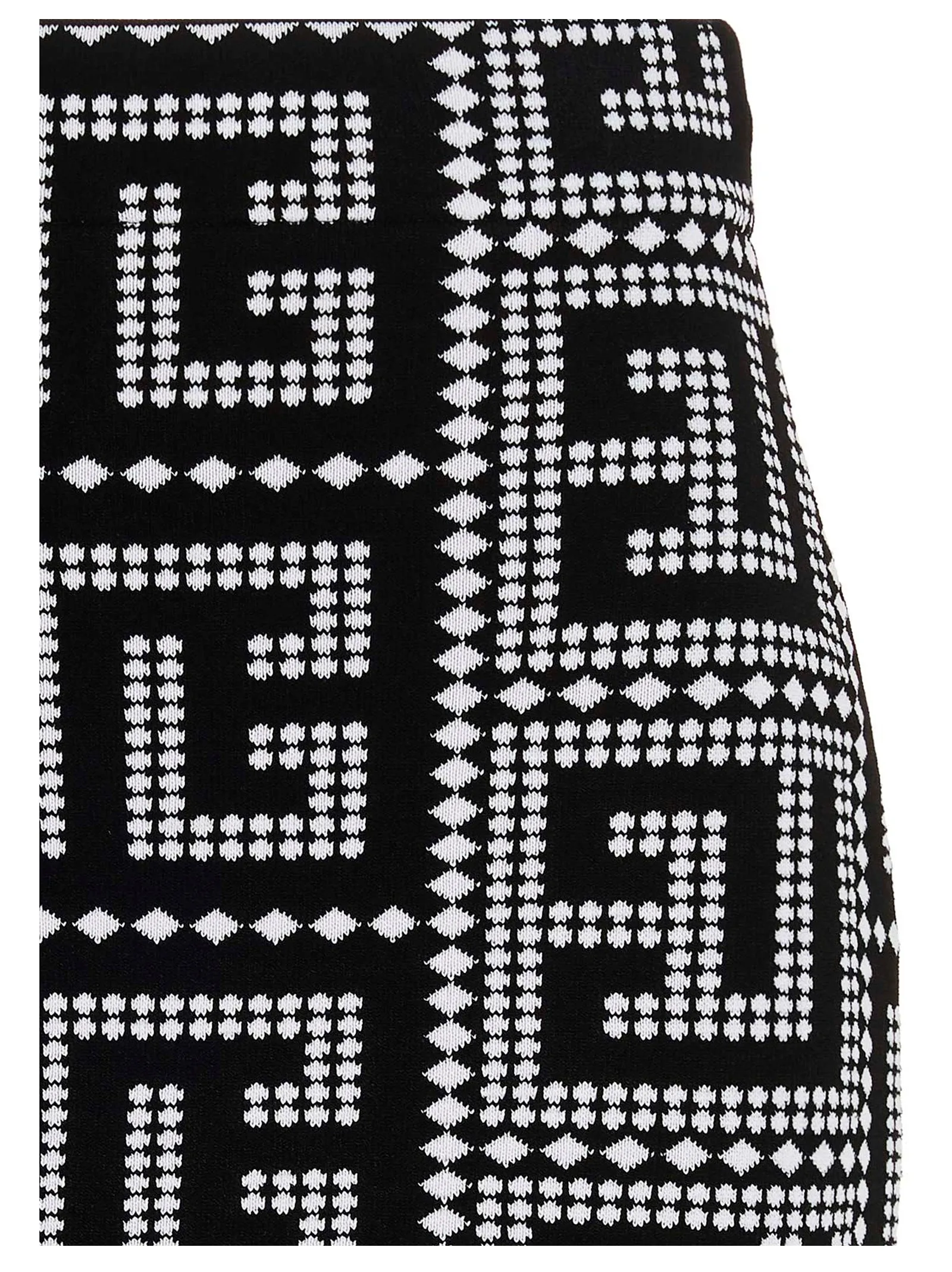 Balmain High Waist Monogram-Pattern Knit Skirt