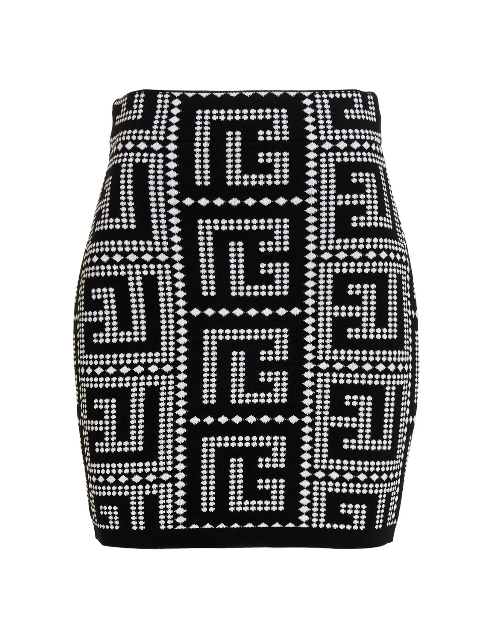 Balmain High Waist Monogram-Pattern Knit Skirt