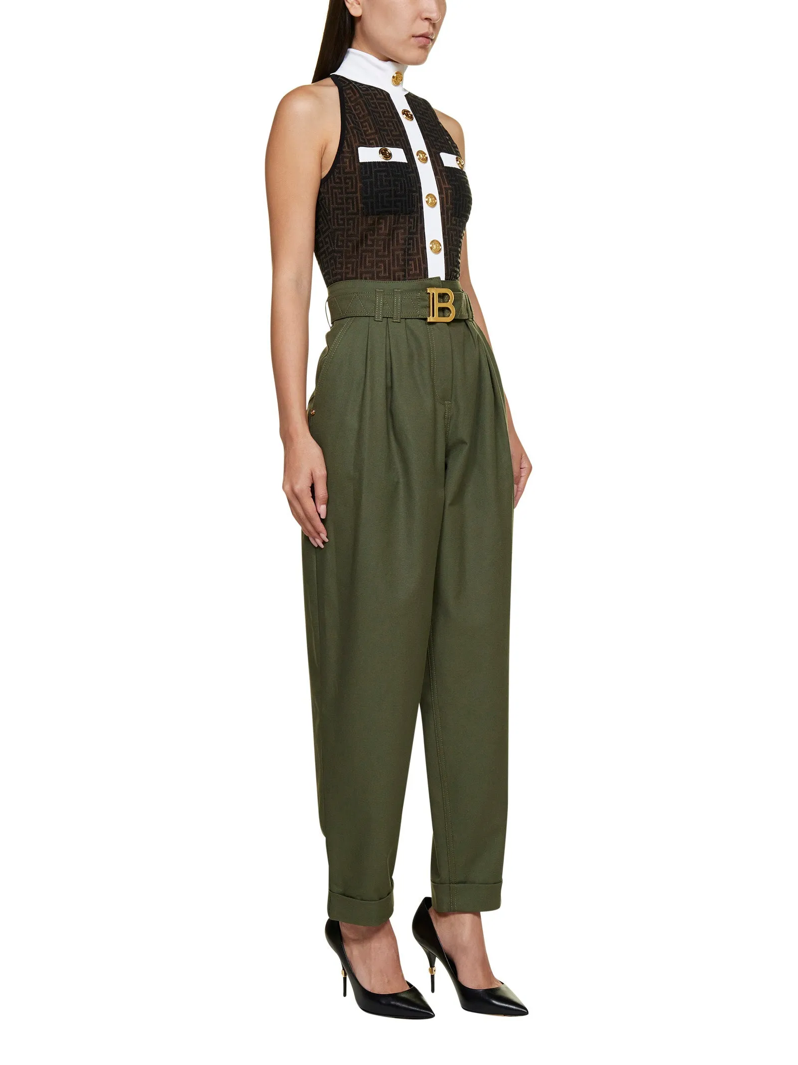 Balmain Logo Buckle Tapered Pants