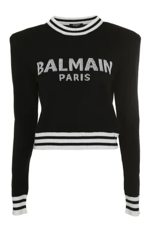 Balmain Logo Intarsia Crop Knit Jumper