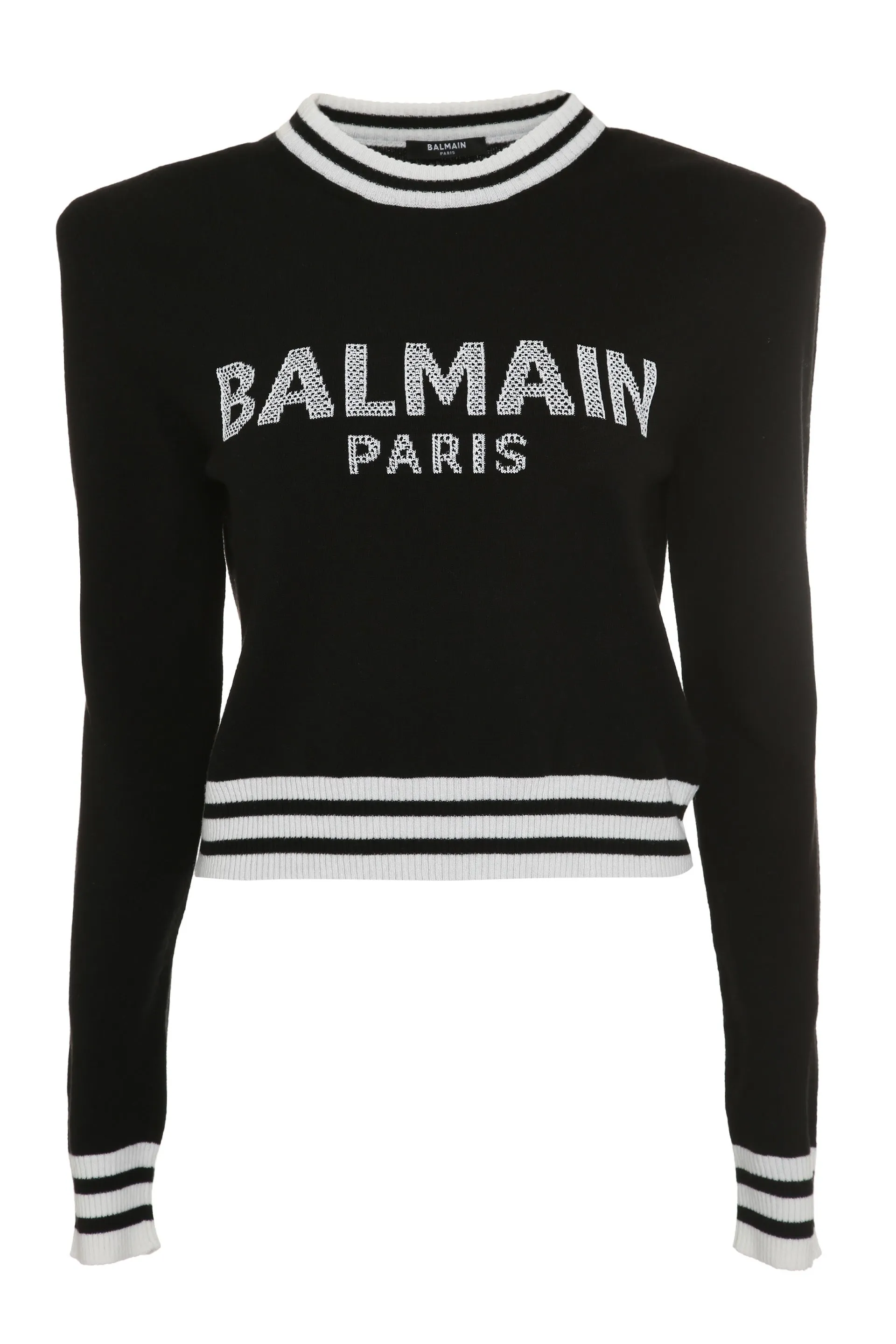 Balmain Logo Intarsia Crop Knit Jumper