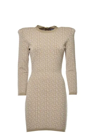 Balmain Monogram Pattern Knit Mini Dress