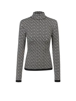 Balmain Monogram Pattern Roll Neck Knit Jumper