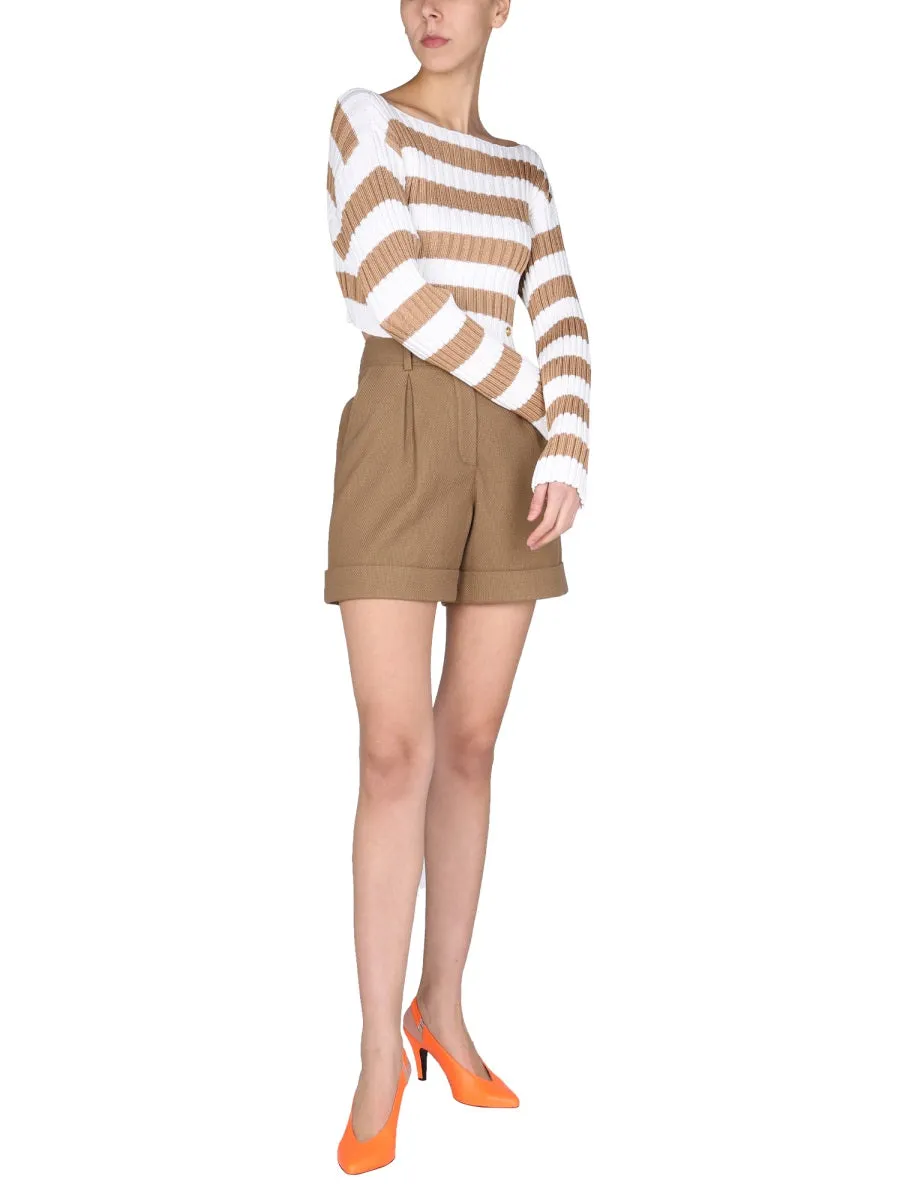 Balmain Striped Cropped Ribbed Knit Top