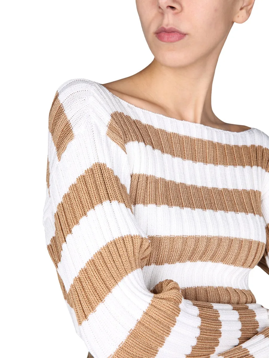 Balmain Striped Cropped Ribbed Knit Top