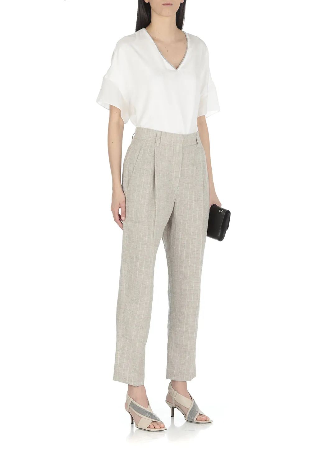 Brunello Cucinelli Brace Detailed Cropped Trousers