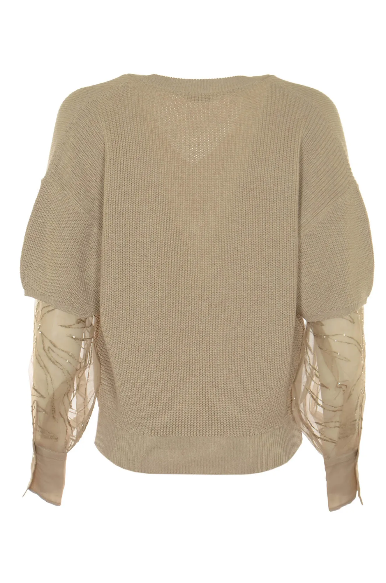 Brunello Cucinelli Distressed Sleeve V-Neck Sweater