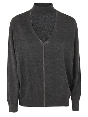 Brunello Cucinelli Embellished Ribbed Knit Jumper