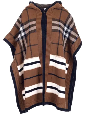 Burberry Checked Hooded Knit Cape