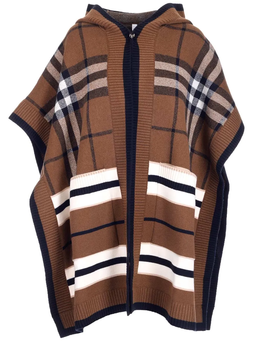 Burberry Checked Hooded Knit Cape