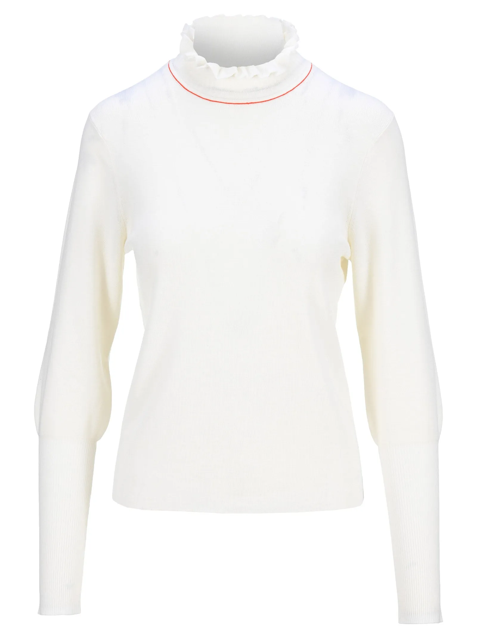 Chlo Puff Sleeved Ruffled Knit Sweater