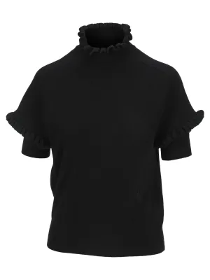 Chlo Short-Sleeved Ruffled Neck Knit Sweater