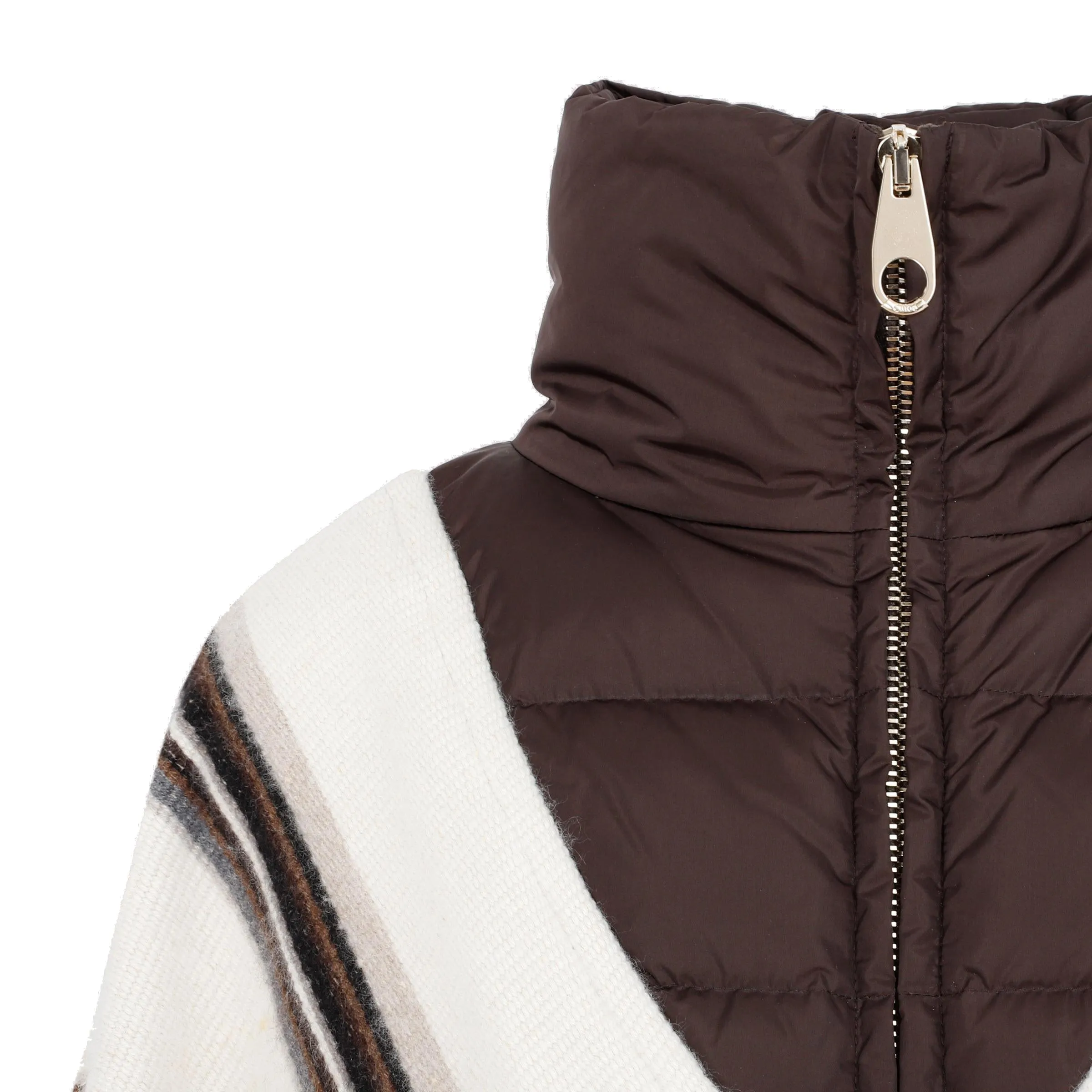 Chlo Striped Knit Puffer Poncho