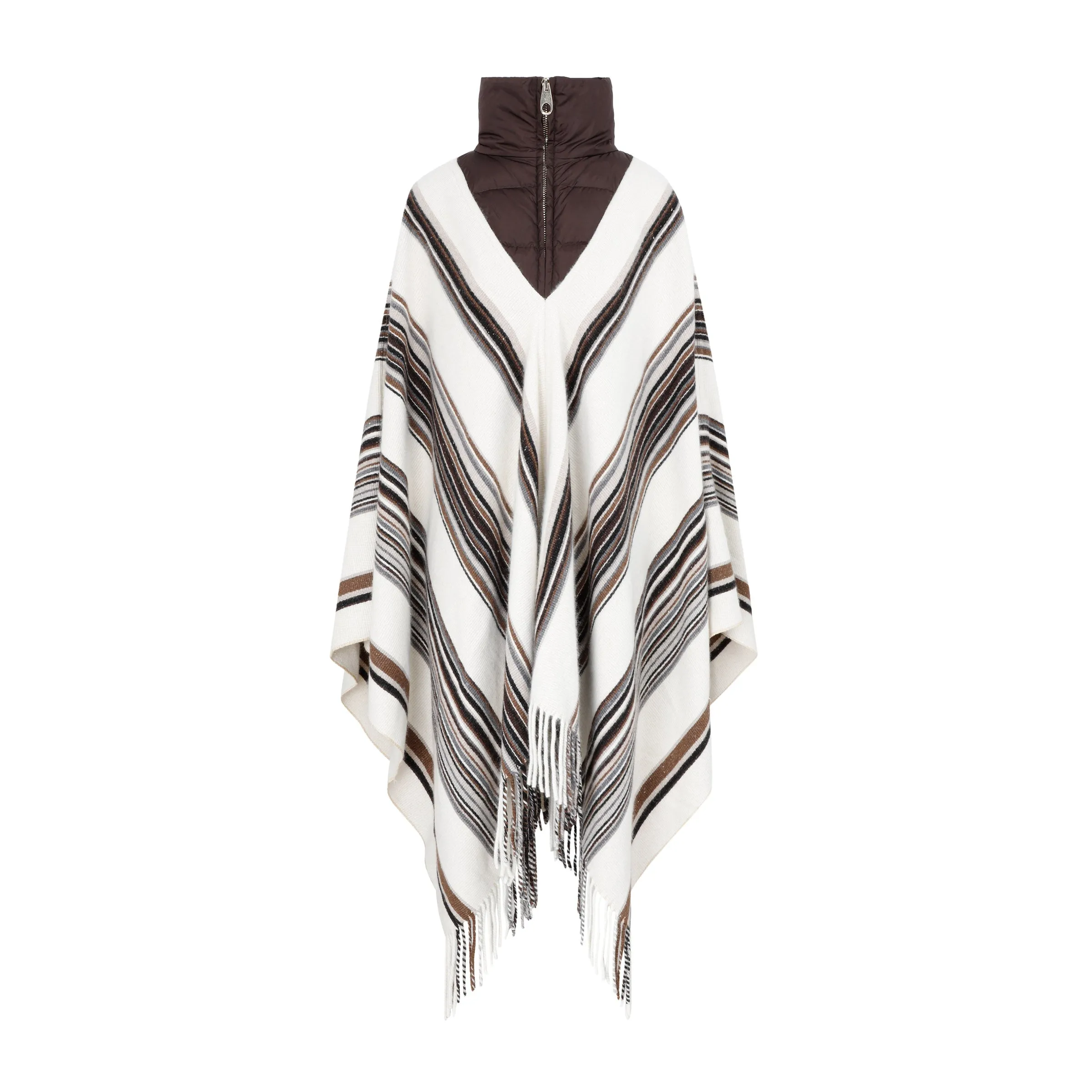 Chlo Striped Knit Puffer Poncho