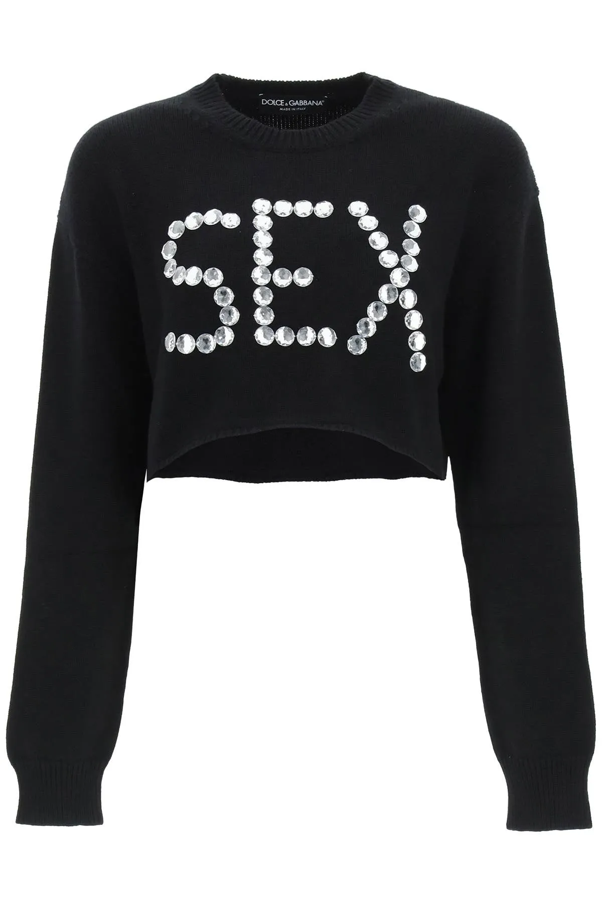 Dolce & Gabbana Slogan Studded Cropped Sweater