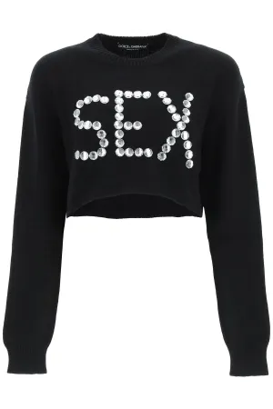 Dolce & Gabbana Slogan Studded Cropped Sweater