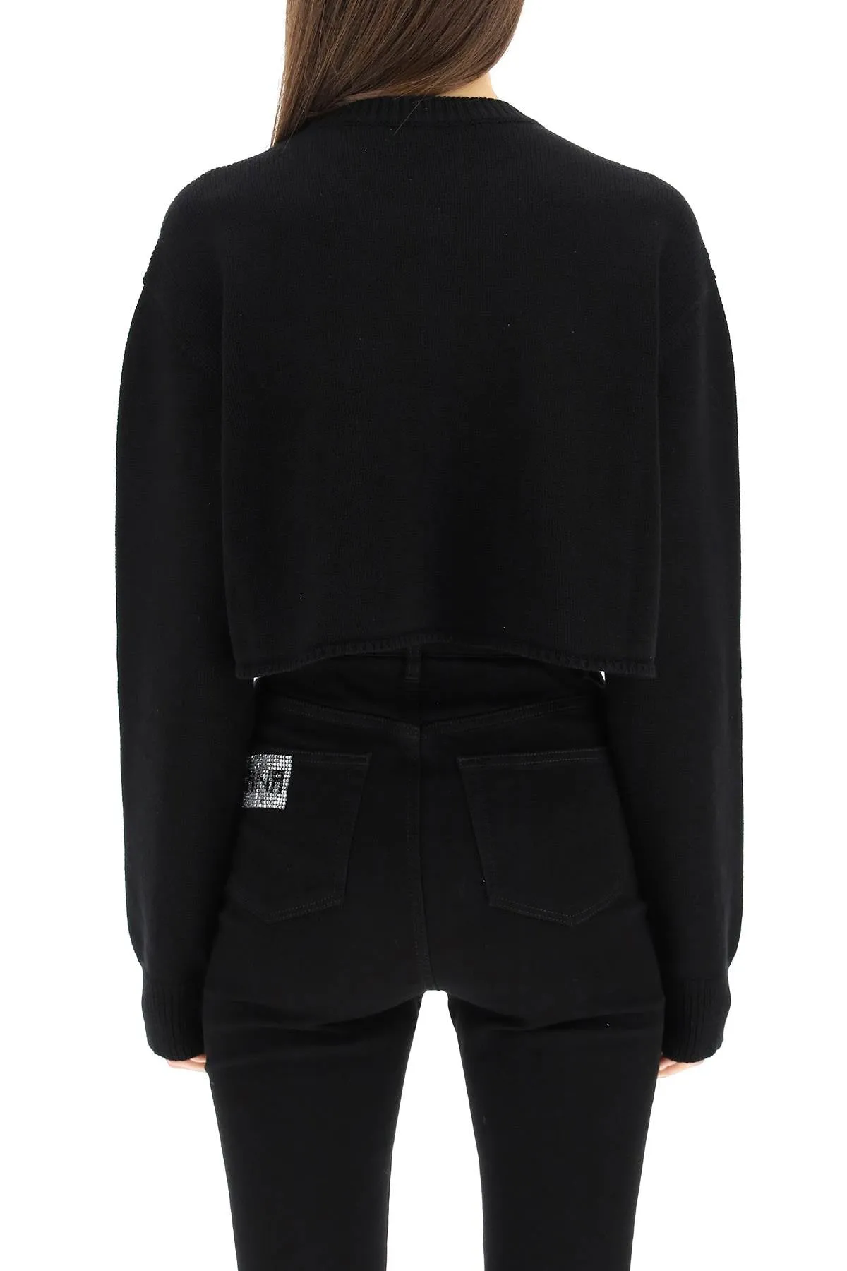 Dolce & Gabbana Slogan Studded Cropped Sweater
