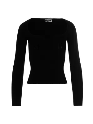 Elisabetta Franchi Ribbed Sweetheart Neck Sweater