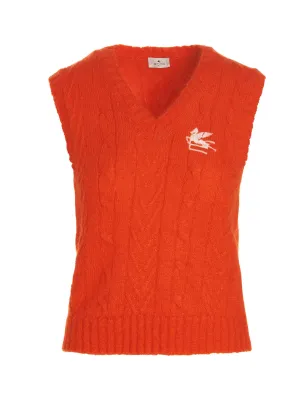 Etro Logo Embroidered Cable Knit Vest
