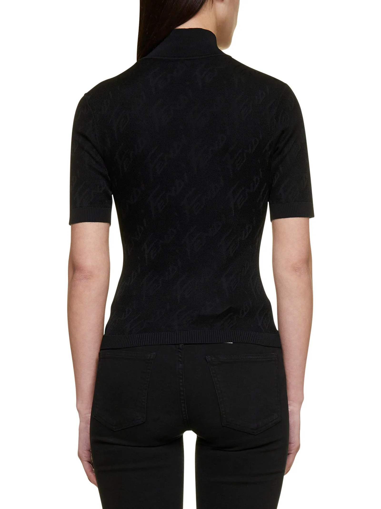 Fendi Short-Sleeved Intarsia-Knit Top
