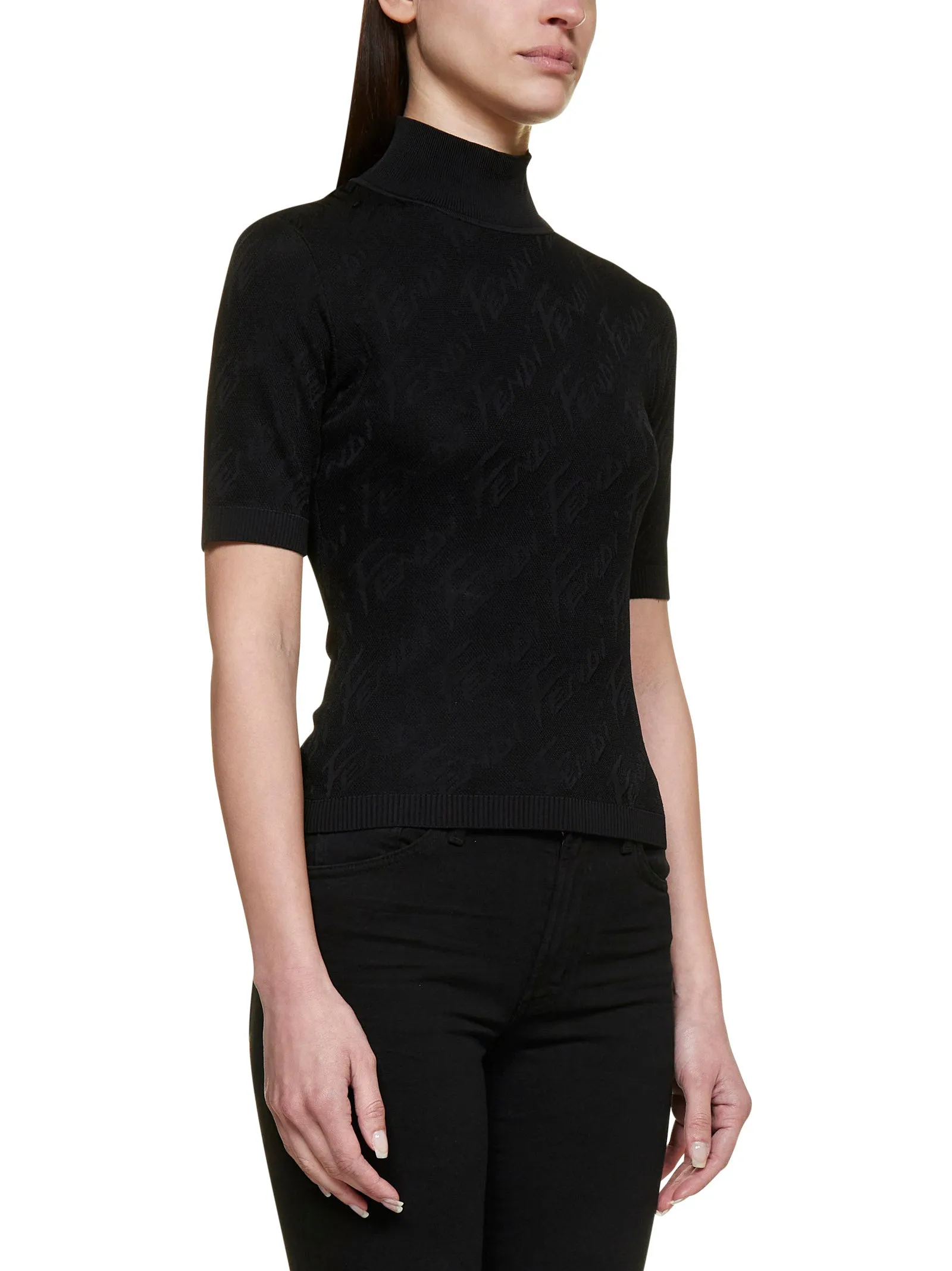 Fendi Short-Sleeved Intarsia-Knit Top