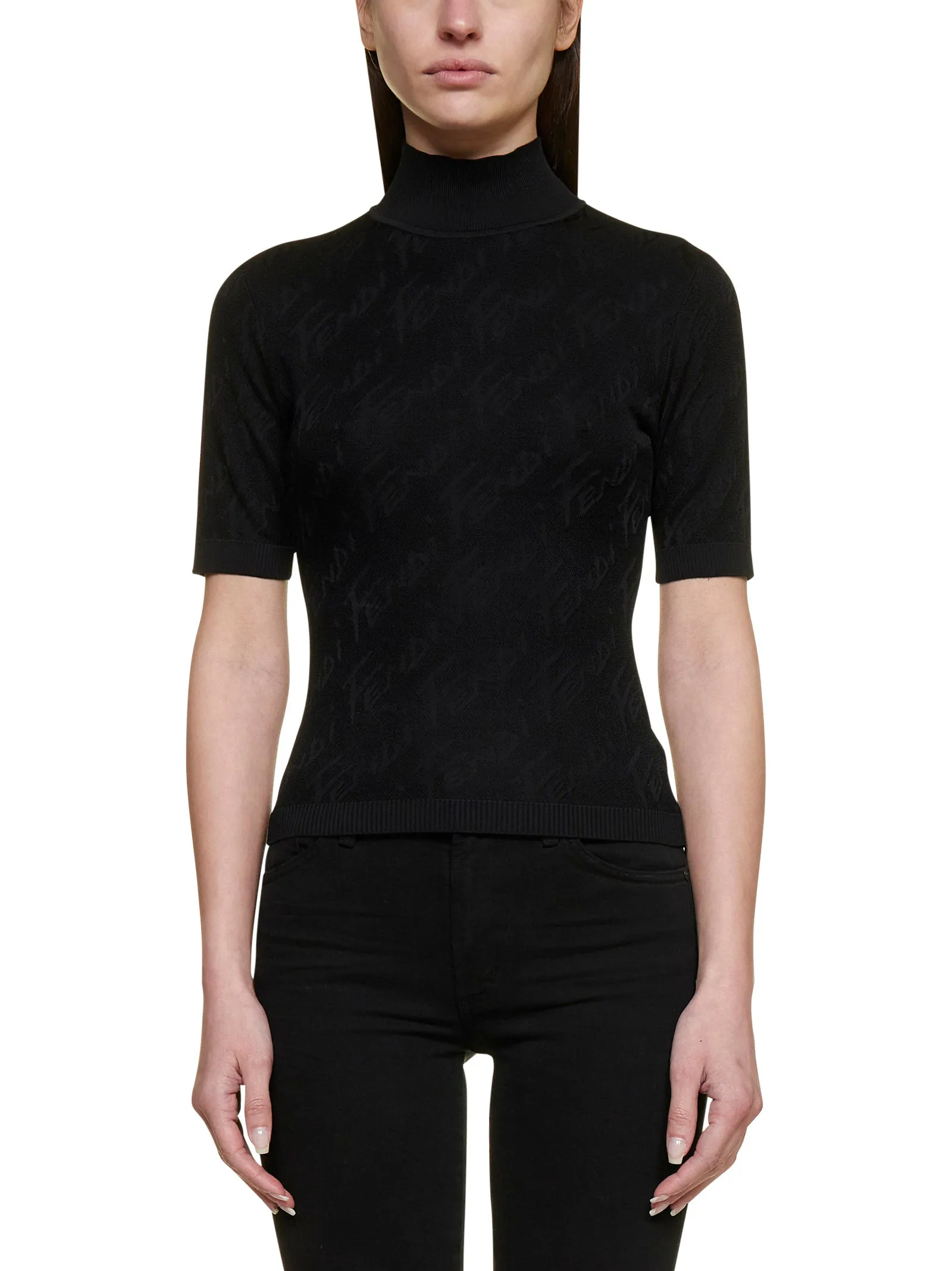 Fendi Short-Sleeved Intarsia-Knit Top