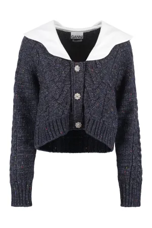 Ganni Cable Knit Cropped Cardigan