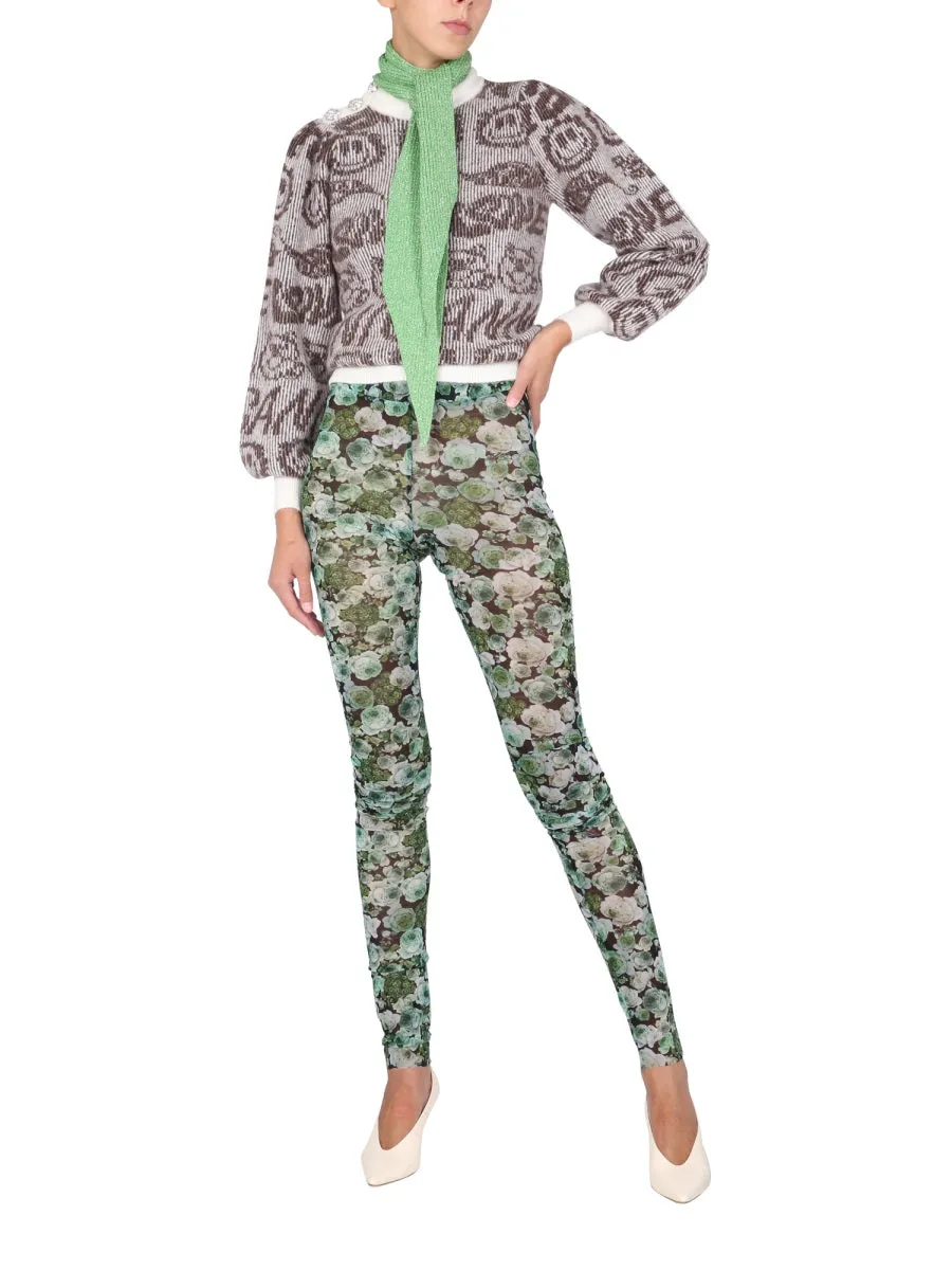 Ganni Graphic Intarsia Balloon-Sleeved Sweater