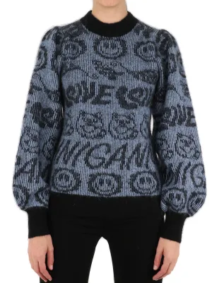 Ganni Graphic Intarsia Puff-Sleeved Sweater