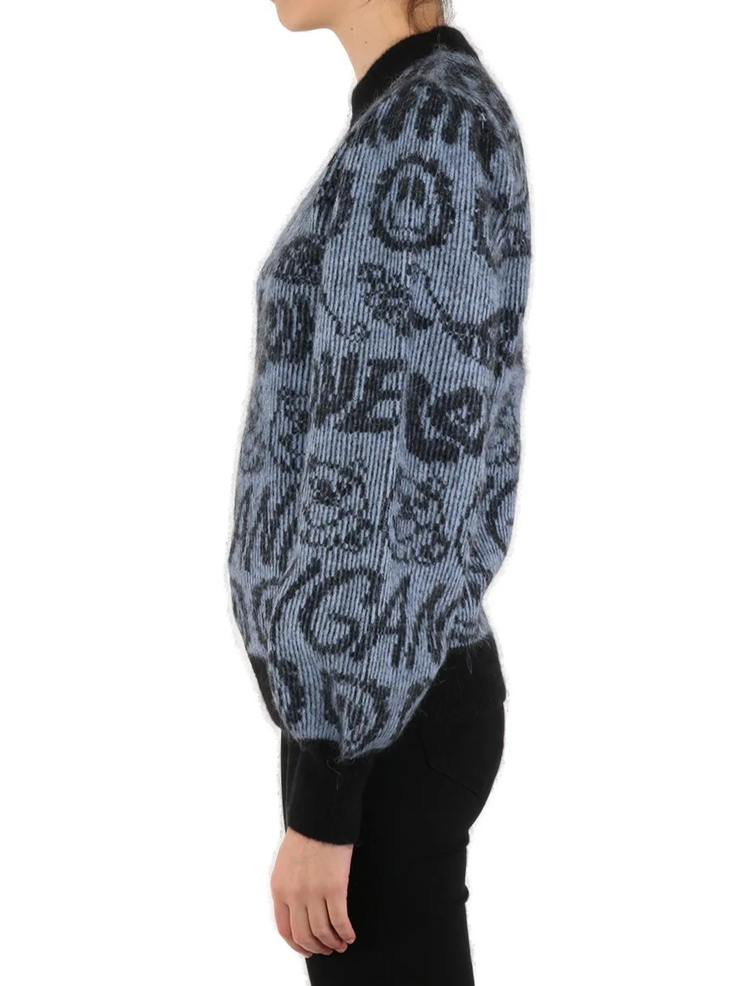 Ganni Graphic Intarsia Puff-Sleeved Sweater