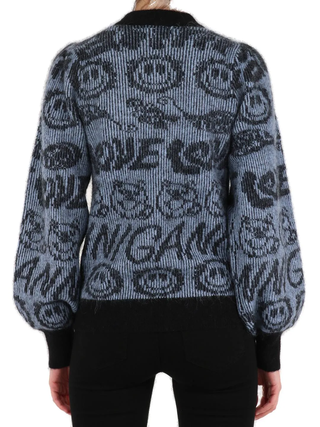 Ganni Graphic Intarsia Puff-Sleeved Sweater