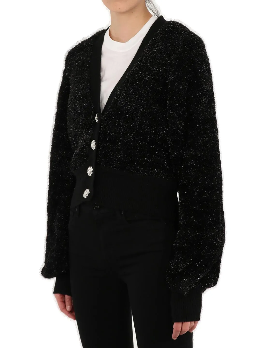 Ganni Sparkle Knit Puff-Sleeved Cardigan